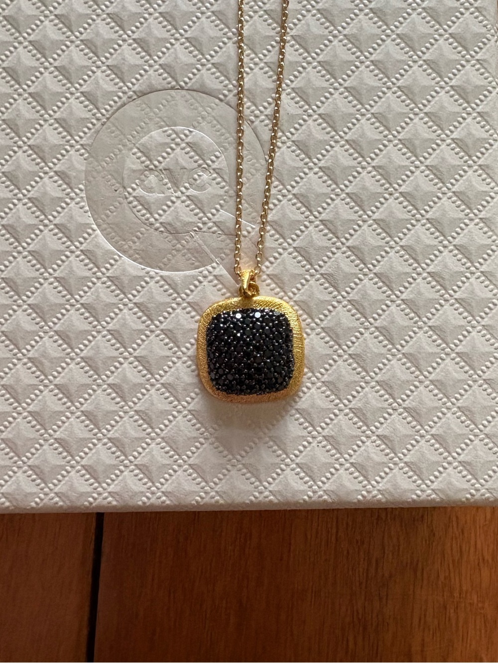 Gold Pendant Necklace with Black Pavé Stones - Women's Jewelry Sterling silver